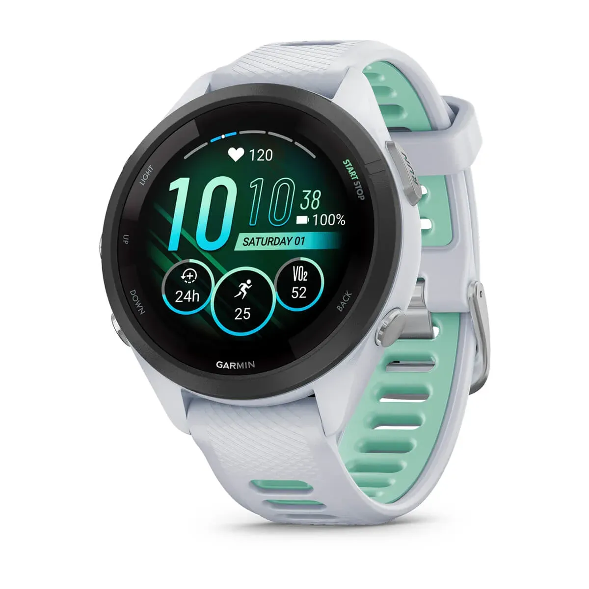 Garmin Forerunner 265S White Must korpus valge kiviga ja valge kivi/valge silikoonist kellarihmaga