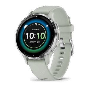 Garmin Venu 3S Sage Gray Passivated Hõbedast roostevabast terasest korpus, roheline-hall korpus ja silikoonist käterihm