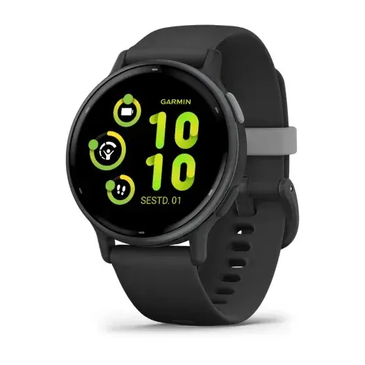 Garmin Vivoactive 5 Black Sinihall alumiiniumist korpus koos musta korpuse ja silikoonist kellarihmaga