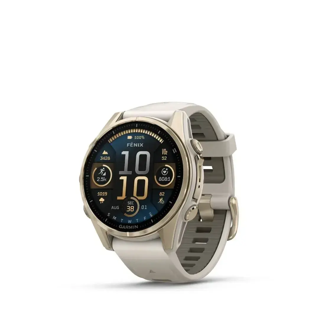 Garmin Fenix 8 AMOLED Sapphire Soft Gold Gray 43mm Pehme kuldne halli rihmaga