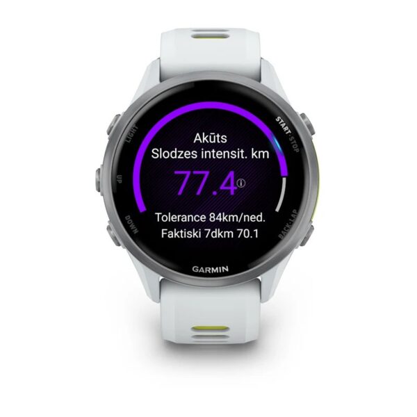 Garmin Forerunner 970 Whitestone Yellow Titaanist valge kiviring ja valge kivi/läbipaistev võimendi kollane rihm