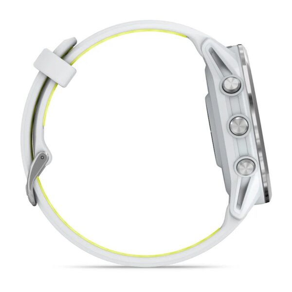 Garmin Forerunner 970 Whitestone Yellow Titaanist valge kiviring ja valge kivi/läbipaistev võimendi kollane rihm