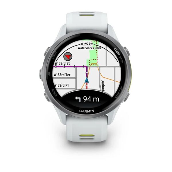 Garmin Forerunner 970 Whitestone Yellow Titaanist valge kiviring ja valge kivi/läbipaistev võimendi kollane rihm