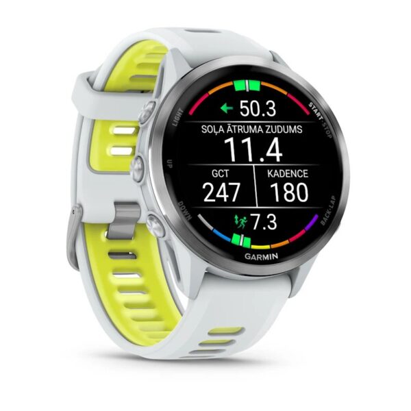 Garmin Forerunner 970 Whitestone Yellow Titaanist valge kiviring ja valge kivi/läbipaistev võimendi kollane rihm