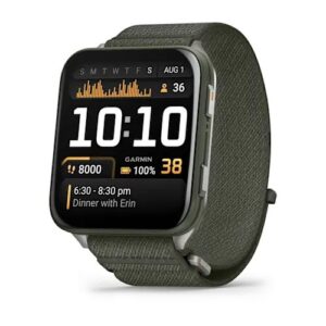 Garmin Venu X1 Titanium Moss Samblaroheline, titaantagaplaadi ja samblarohelise ComfortFit nailonrihmaga