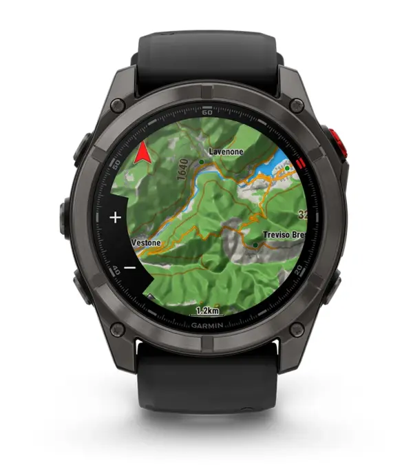 Garmin Fenix 8 Pro AMOLED Sapphire Carbon Gray Black 47mm Süsinikhall teemandilaadsest süsinikust kattega titaan musta/kivihalli silikoonrihmaga 47mm