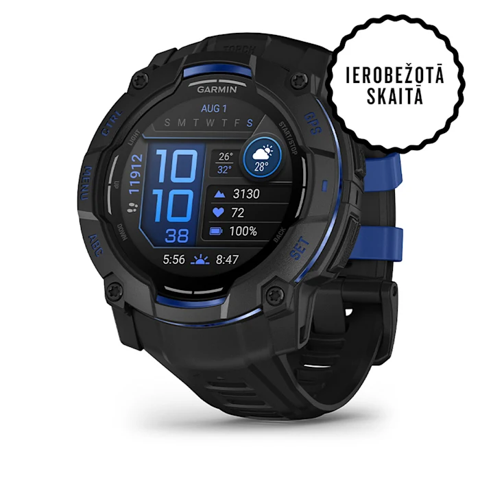 Garmin Instinct 3 Amoled Black Bolt Blue 50 mm Must koos läikivsinise/musta rihmaga - amoled