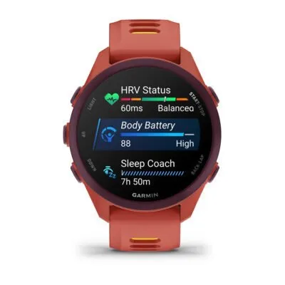 Garmin Forerunner 170 Music Tumeroosa koos tumeroosa/oranžikaskollase rimaga